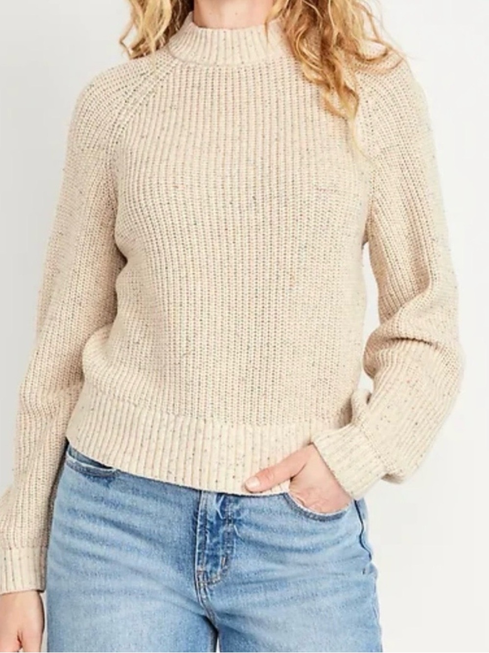 Old Navy Shaker-Stitch Sweater - Cream & Speckled